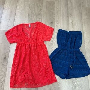 George Vibrant Red Crochet coverups lot 2 size s/xs